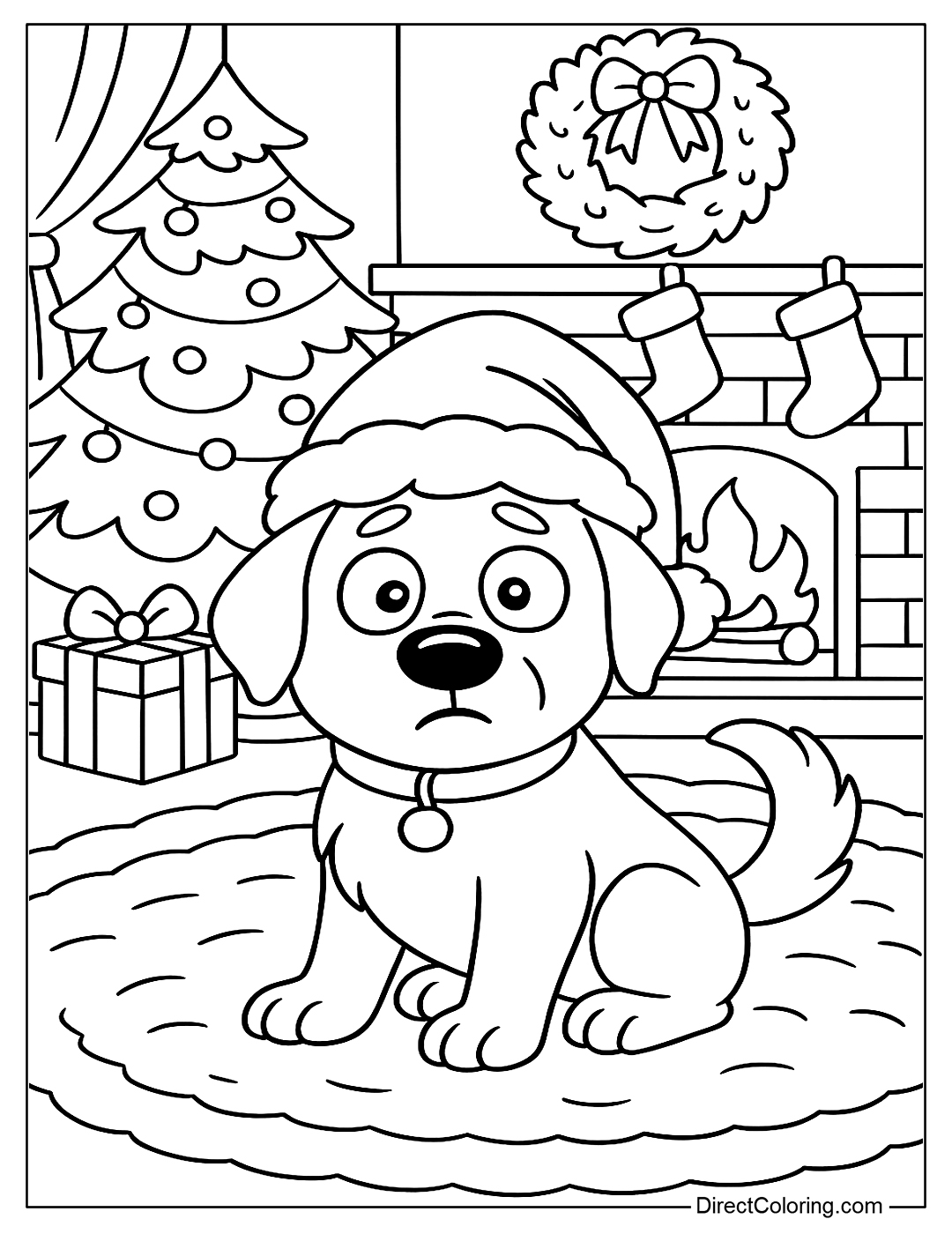 Cute Dog Christmas  Coloring Page